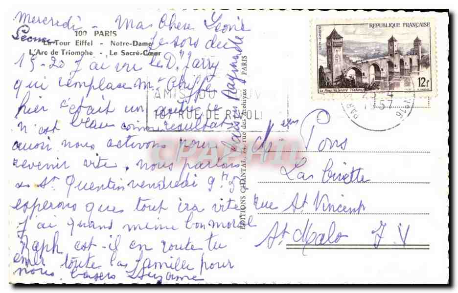 Paris — Tour Eiffel, Notre-Dame, Arc de Triomphe, Sacré-Cœur — Éditions Chantal — Rückseite