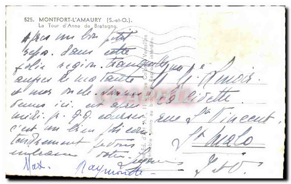 Montfort-l'Amaury — La Torre de Ana de Bretaña — Ed. A.P. (525) — Reverso