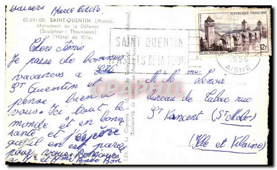 Saint-Quentin — Monument de la Défense et Hôtel de Ville — La Cigogne — Rückseite