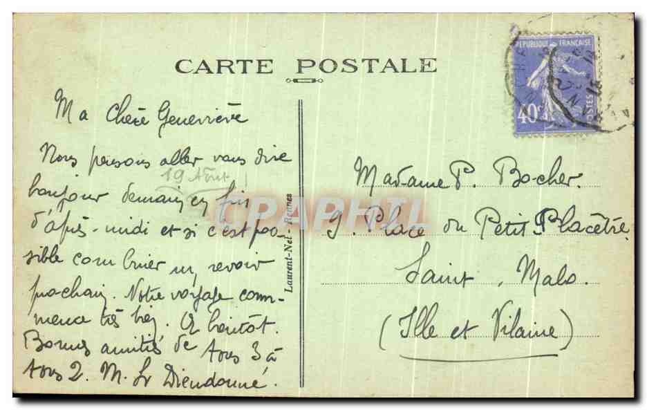 Granville — La Plage, le Casino et le Roc — éditeur Laurent-Né, n° 653 — Rückseite