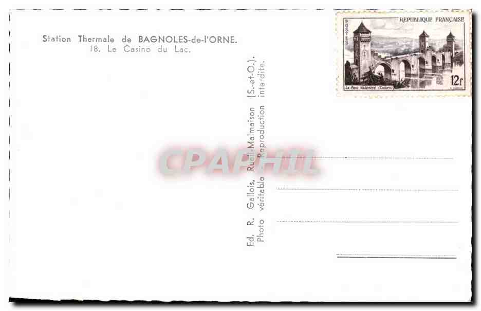 Estación Termal de BAGNOLES-de-l'ORNE — El Casino del Lago — Ed. R. Gallais, Rueil-Malmaison — Reverso