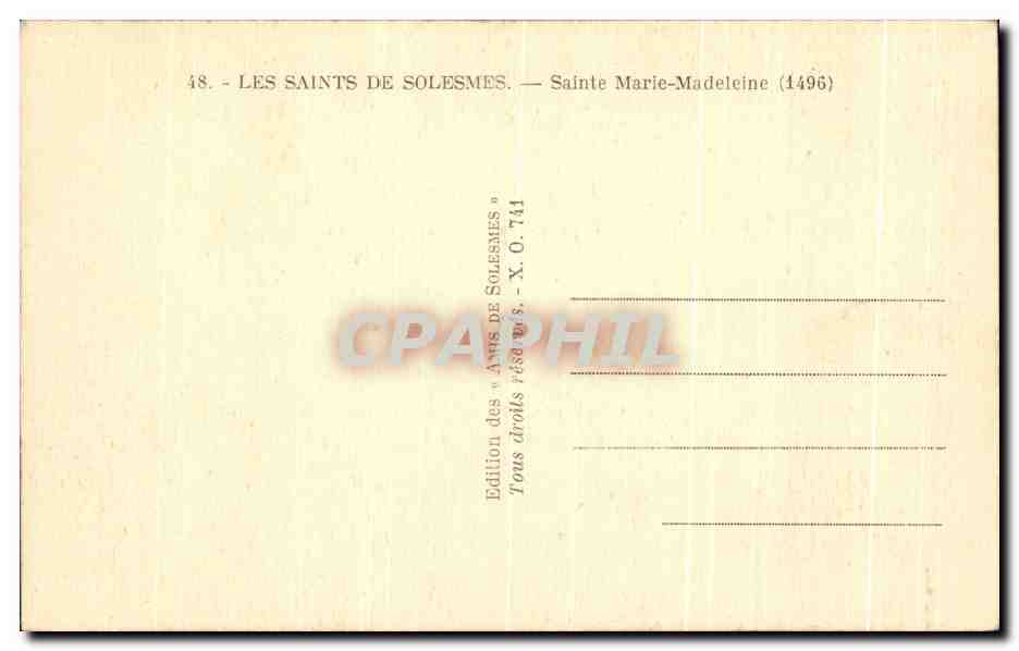 CPA Les Saints De Solesmes Sainte Marie Madeleine — Verso