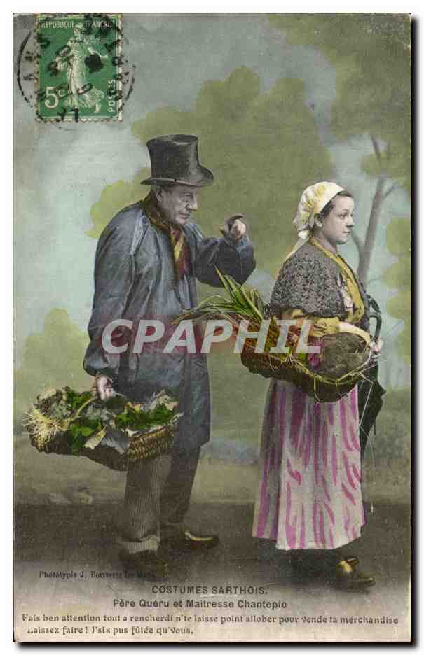 CPA Costumes Sarthos Pere Queru Et Maitresse Chantepie