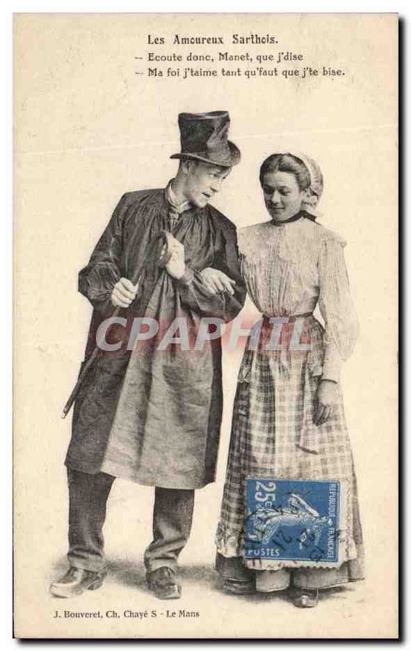 CPA Les Amoureux Sarthois Ecoute Donc Manet Que Folklore Costume