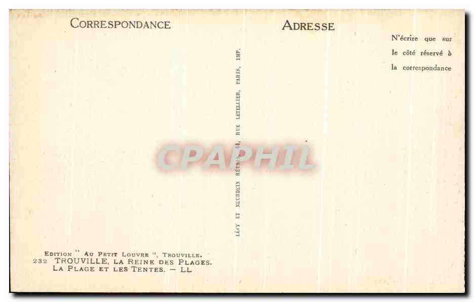 Trouville — La plage et les tentes — Édition 'Au Petit Louvre', Trouville — Rückseite