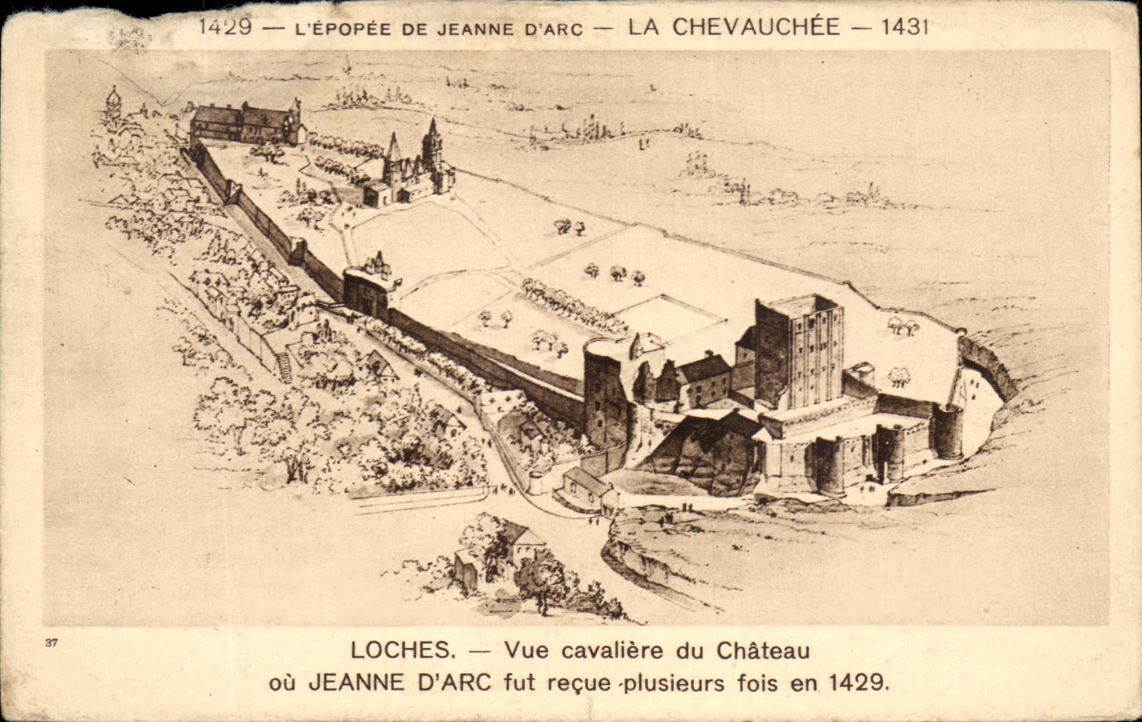CPA L'Epopee de Jeanne D'Arc La Chevauchee Loches Vue cavaliere du Chateau