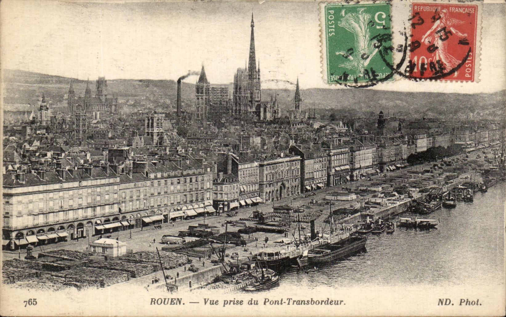 CPA Rouen Vue Prise Du Pont Transbordeur Bateaux