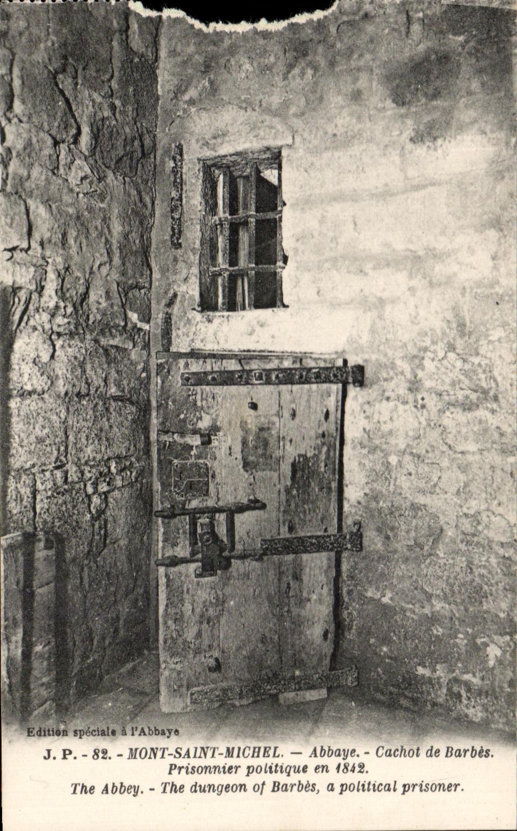 Tarjeta postal antigua Abadía de Mont Saint Michel, Cachot de Barbes, Prisionero Político en 1842