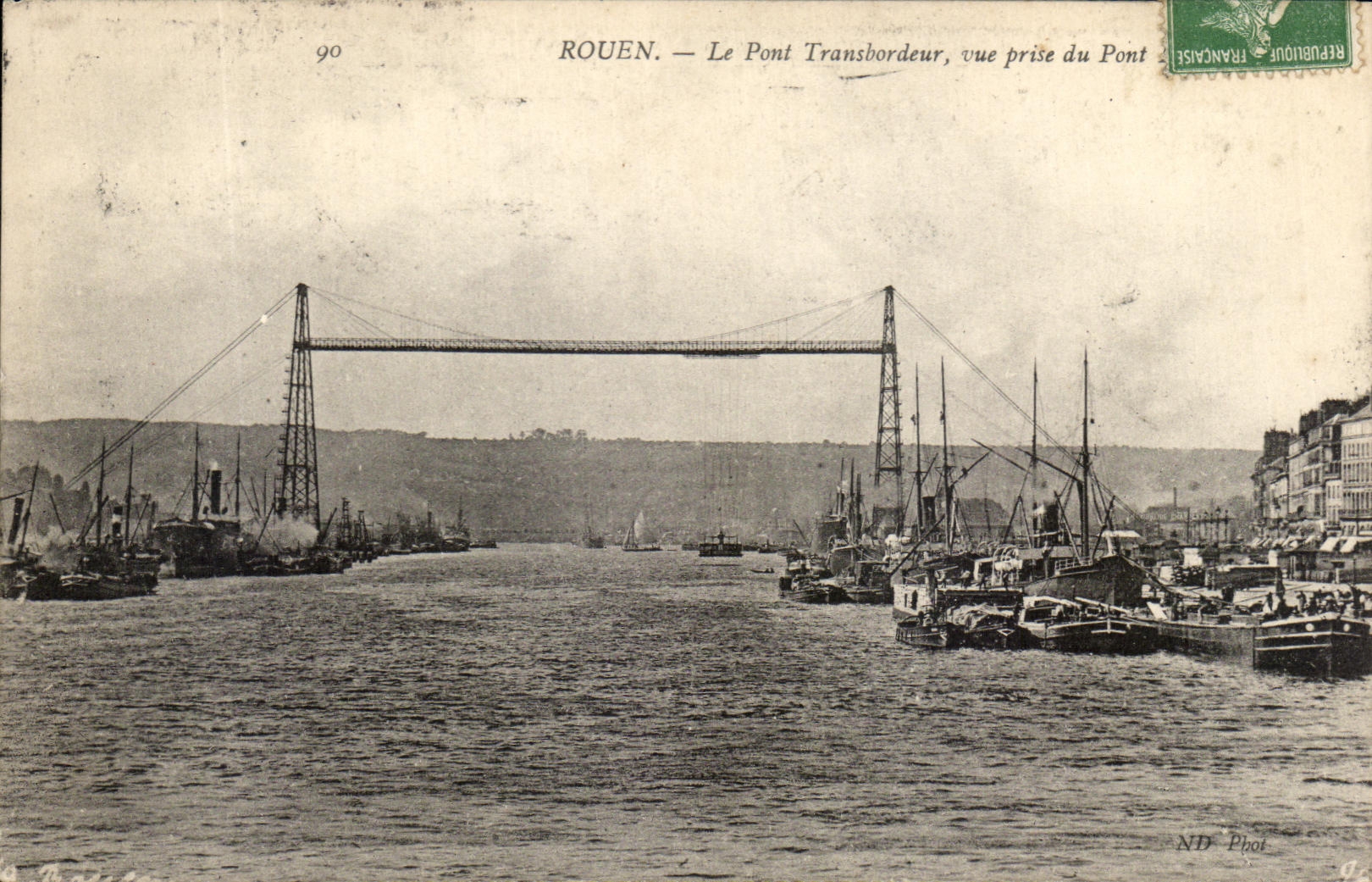 CPA Rouen Le pont Transbordeur Vue Prise du pont Bateaux