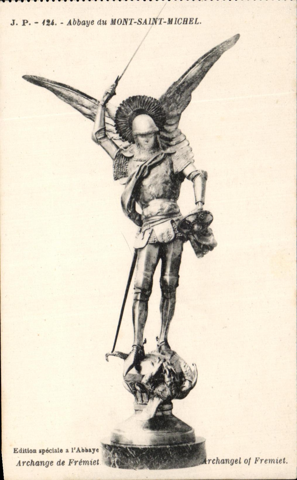 Abbaye du Mont-Saint-Michel — statue de l'Archange Michel — édition spéciale de l'Abbaye de Frémiet, n° 124