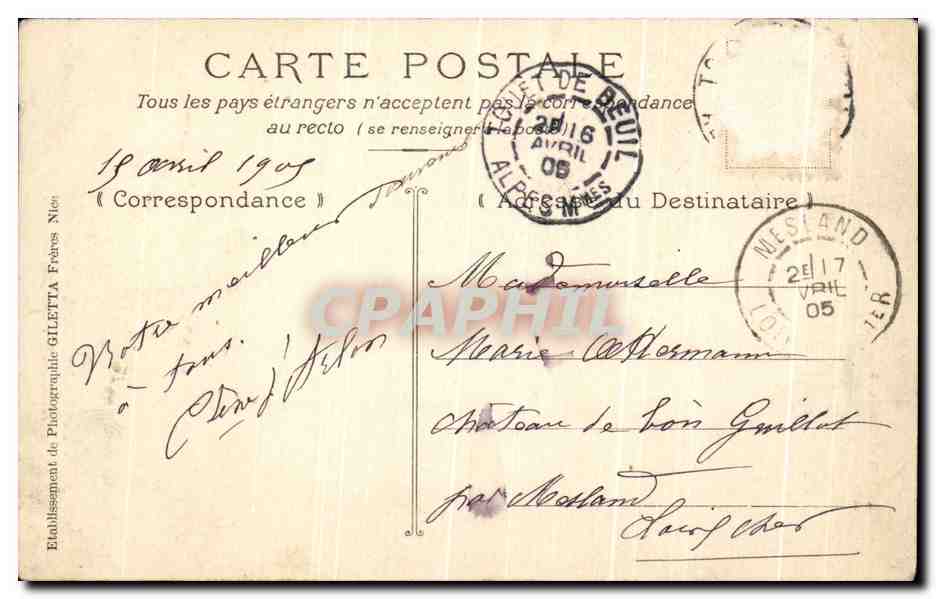 CPA Touet De Beuil Ligne Du Sud De La France — Rückseite