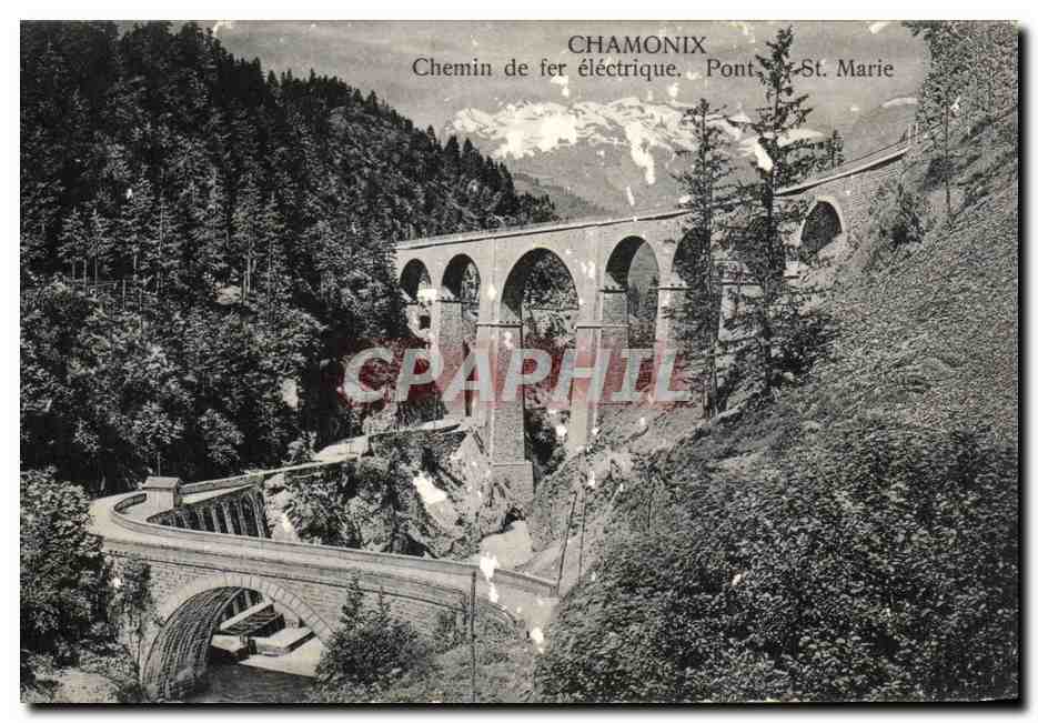Antike Ansichtskarte Chamonix Elektrische Bahnbrücke St Marie