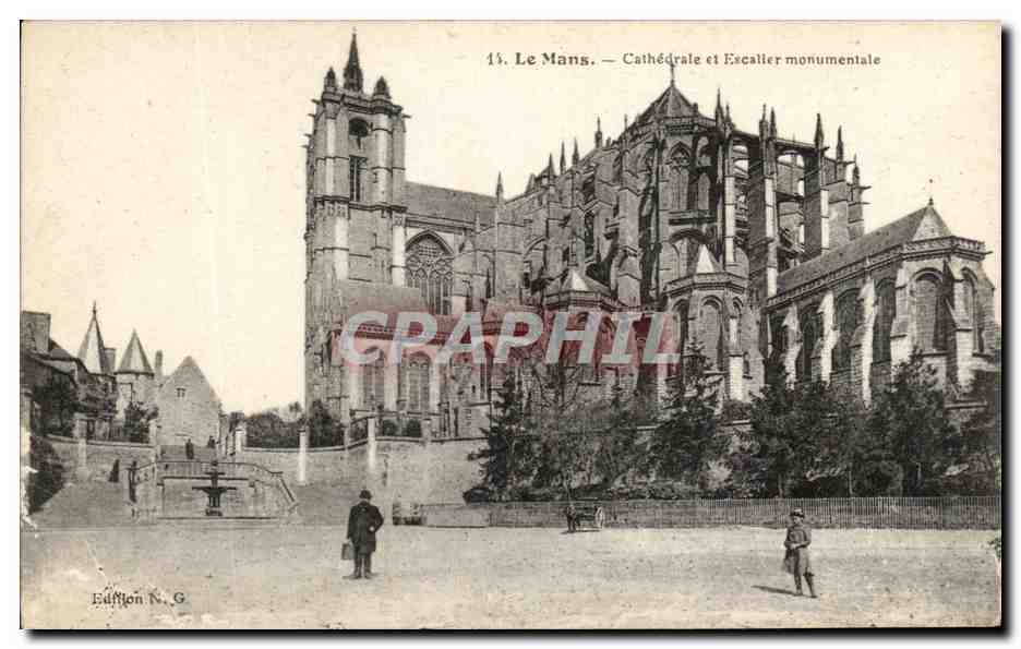 CPA Le Mans Cathedrale et Escalier monumental