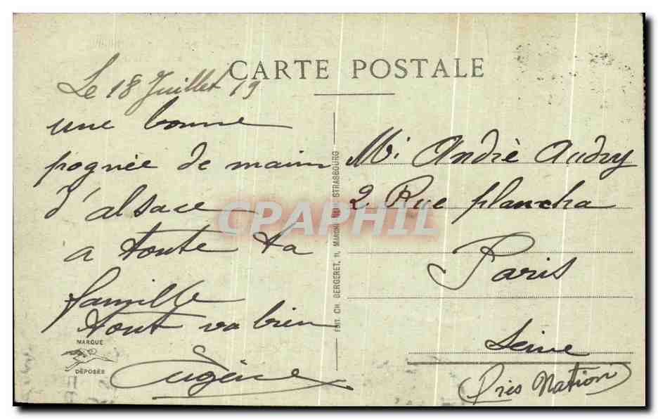 CPA Strassbourg Place Kleber  — Verso