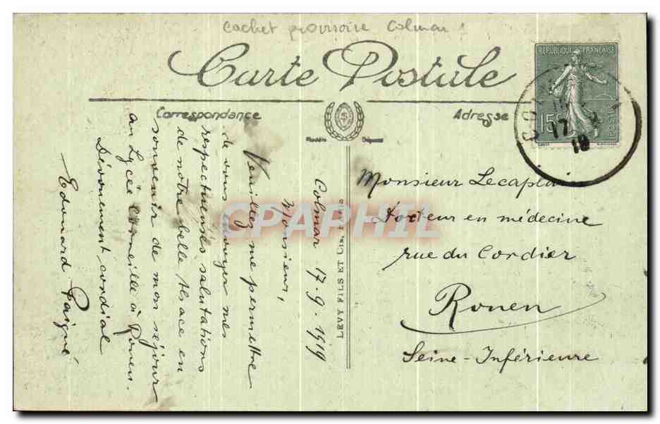 CPA Colmar Vue Generale et la Chaine des Vosges — Rückseite