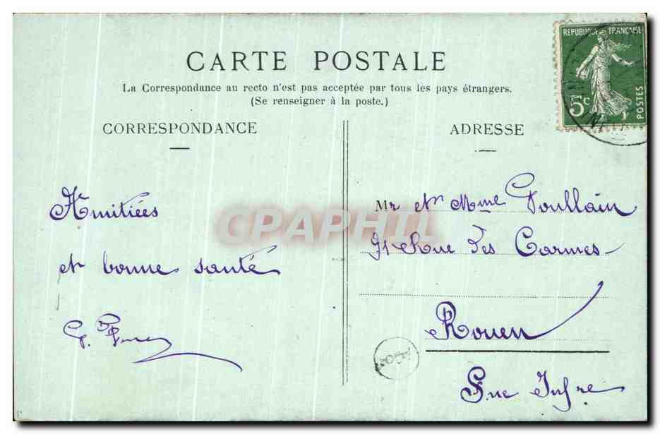 CPA Veules Les Roses Rue Carnot Hotel Des Tourelles — Rückseite