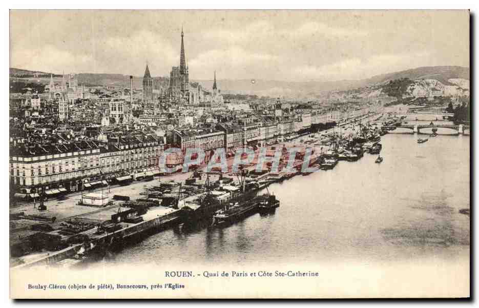 CPA Rouen Quai de Paris et Cote Ste Catherine Bateaux