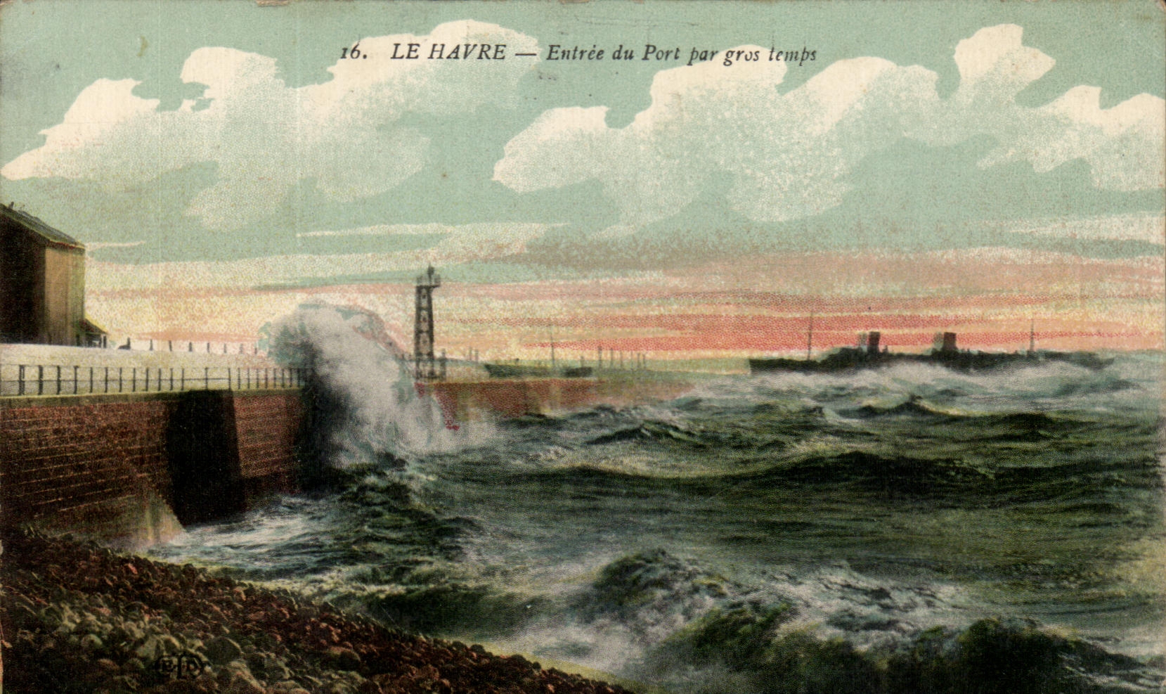CPA La Havre Entree du Port par gros temps Bateau