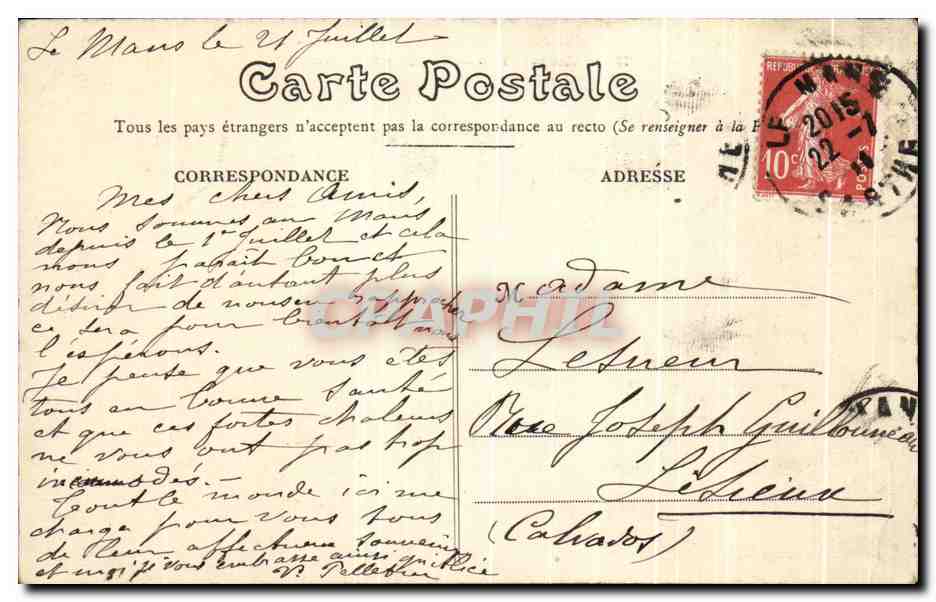 CPA Le Mans Pont en X et Quartier du Pre — Rückseite