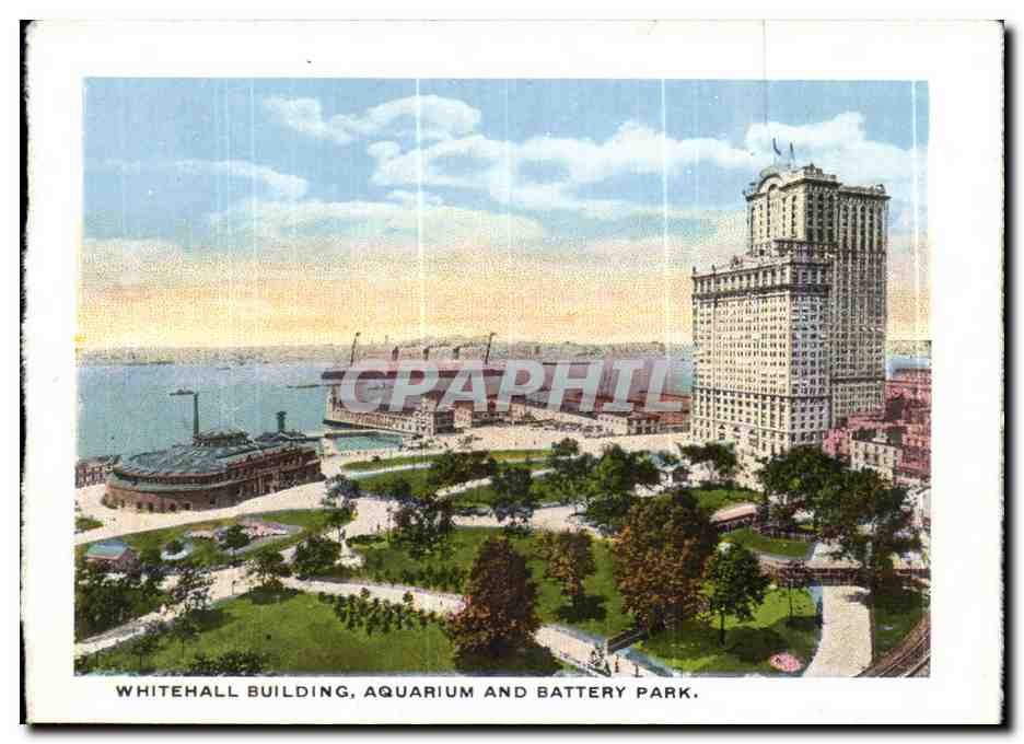 CPA New York Singer Building And Part Of Financial District Whitehall building Aquarium and Battery Park — Rückseite