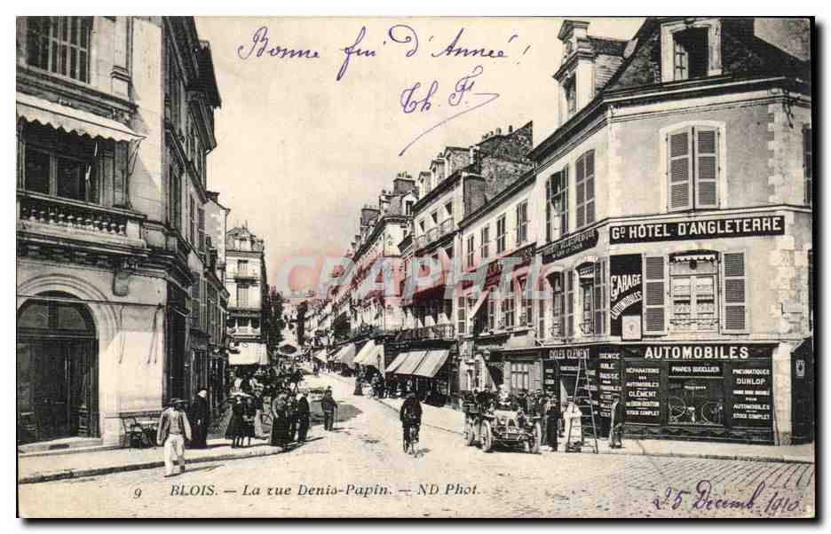 CPA Blois La rue Denis Papin Grand Hotel d'Angleterre automobiles 