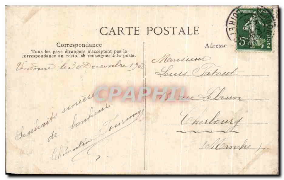 CPA Vendome Quartier Du 20eme Chasseurs Apres l'Incendie Du 3 mai 1908 Militaria — Rückseite