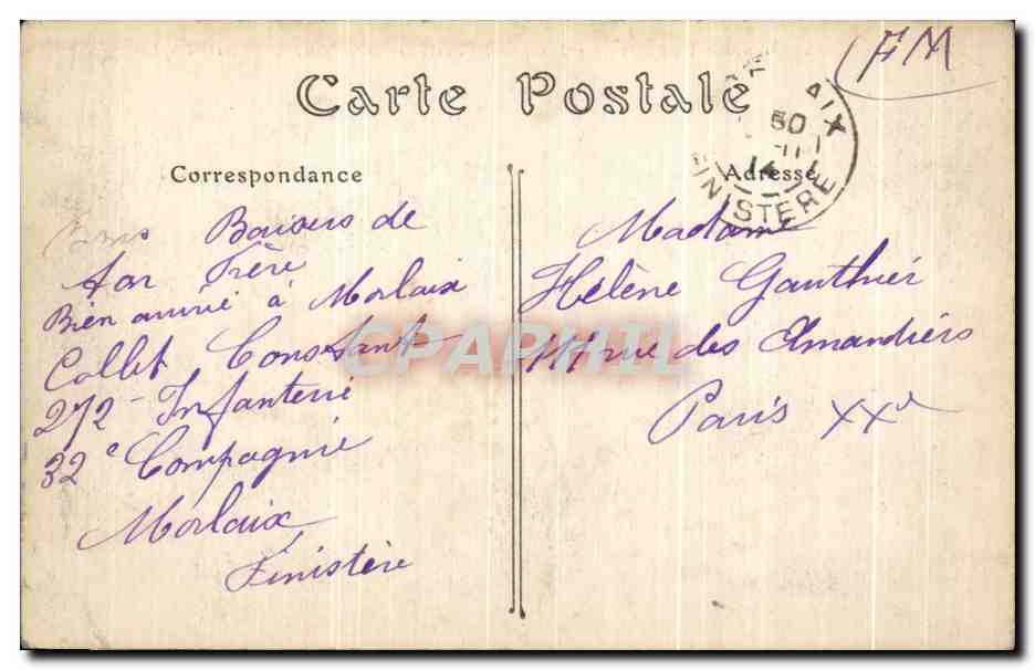 CPA Morlaix Monument du Souvenir Francais Cimetiere Saint Martin Militaria  — Rückseite