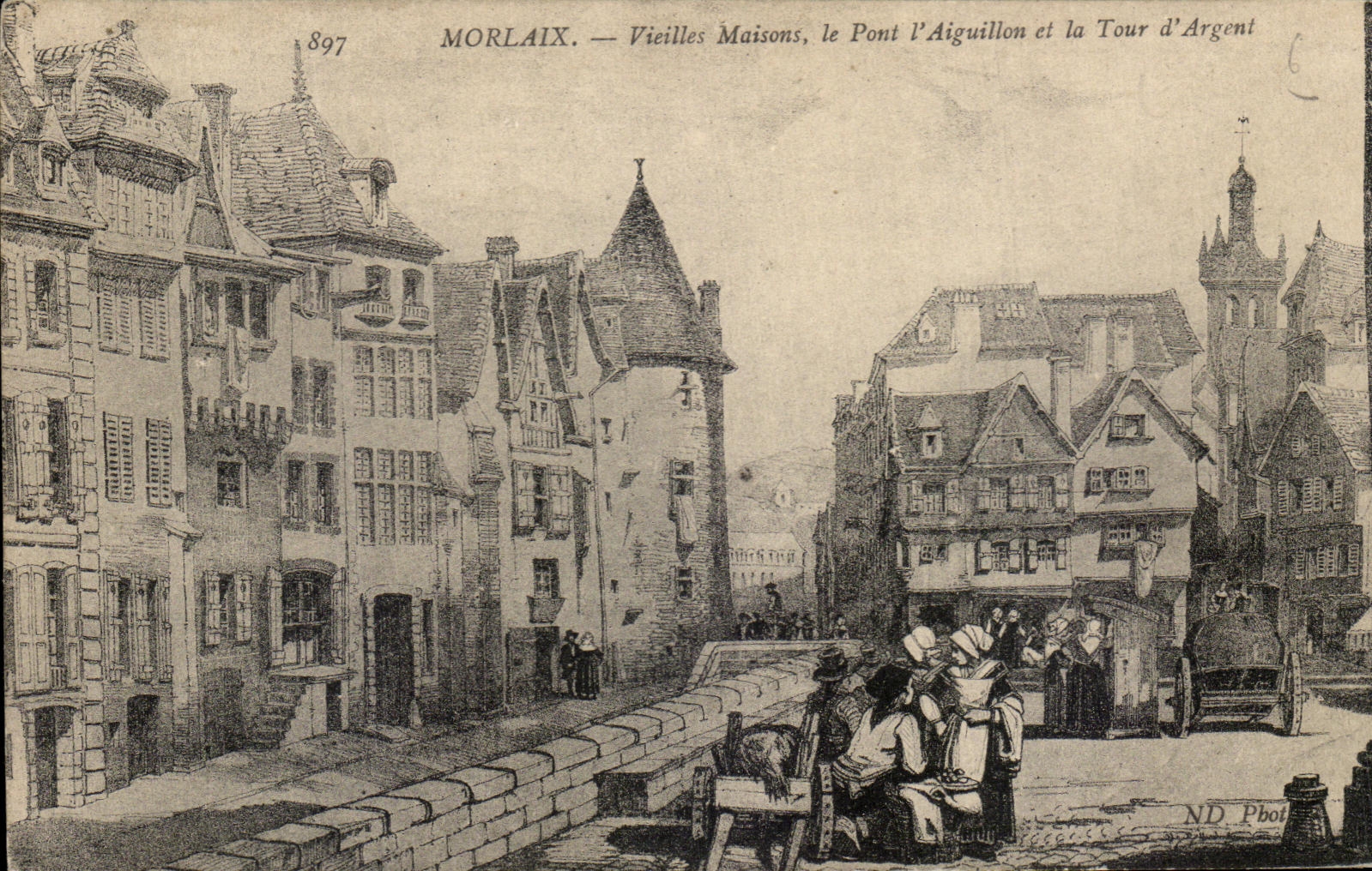 CPA Morlaix Vieilles Maisons le Pont I'Aiguillon et la Tour