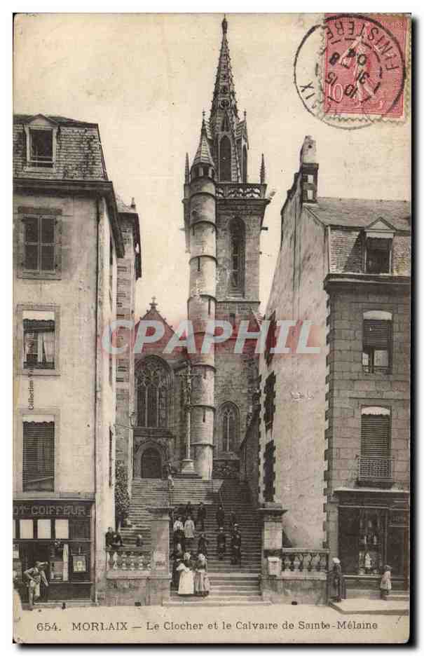 CPA Morlaix Le Clocher et la Calvaire de Sainte Melaine Enfants (animee) 