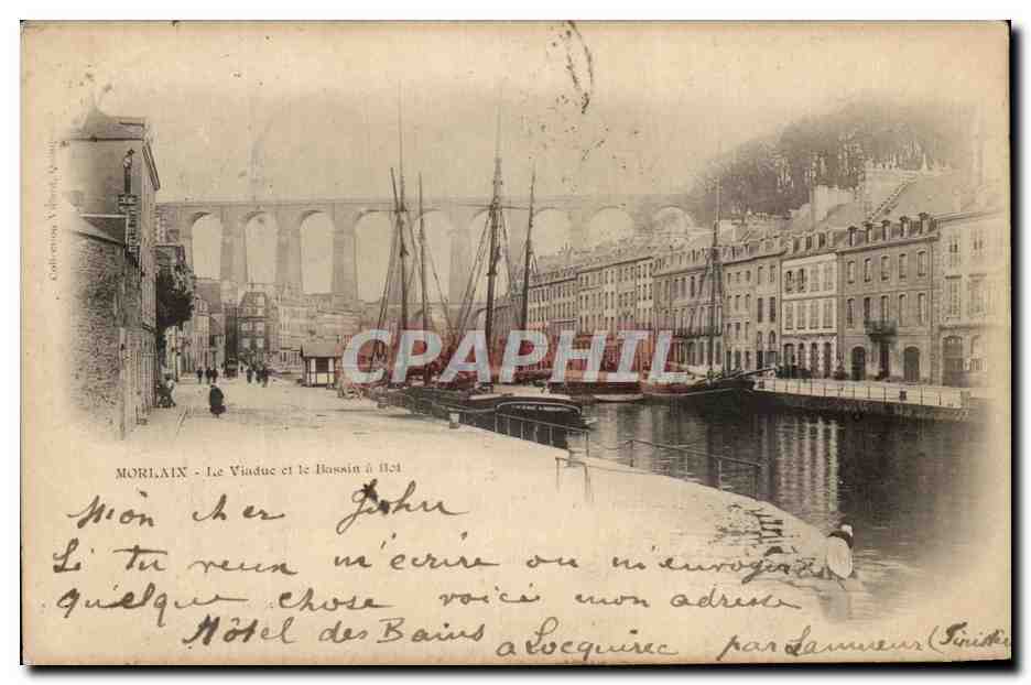 CPA Morlaix Le Viaduc et le Bassin a flot Bateaux 