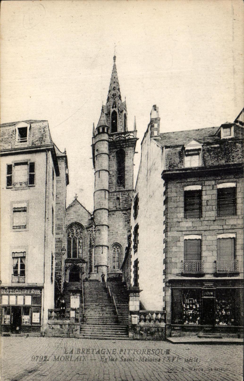 CPA Morlaix Eglise Saint Martin Coiffeur