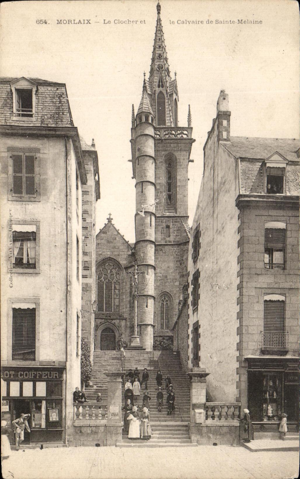 CPA Morlaix Le chateau Le Calvaire De Saint Melaine Enfants (animee)