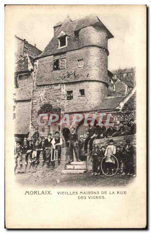 CPA Morlaix Vieilles Maisons De La Rue Des Vignes Enfants