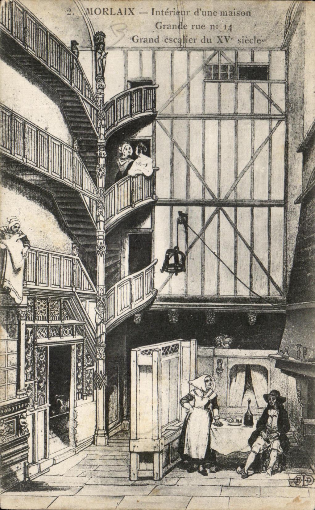 CPA Morlaix Interieur d'une maison Grande rue Grand escalier du 15eme 