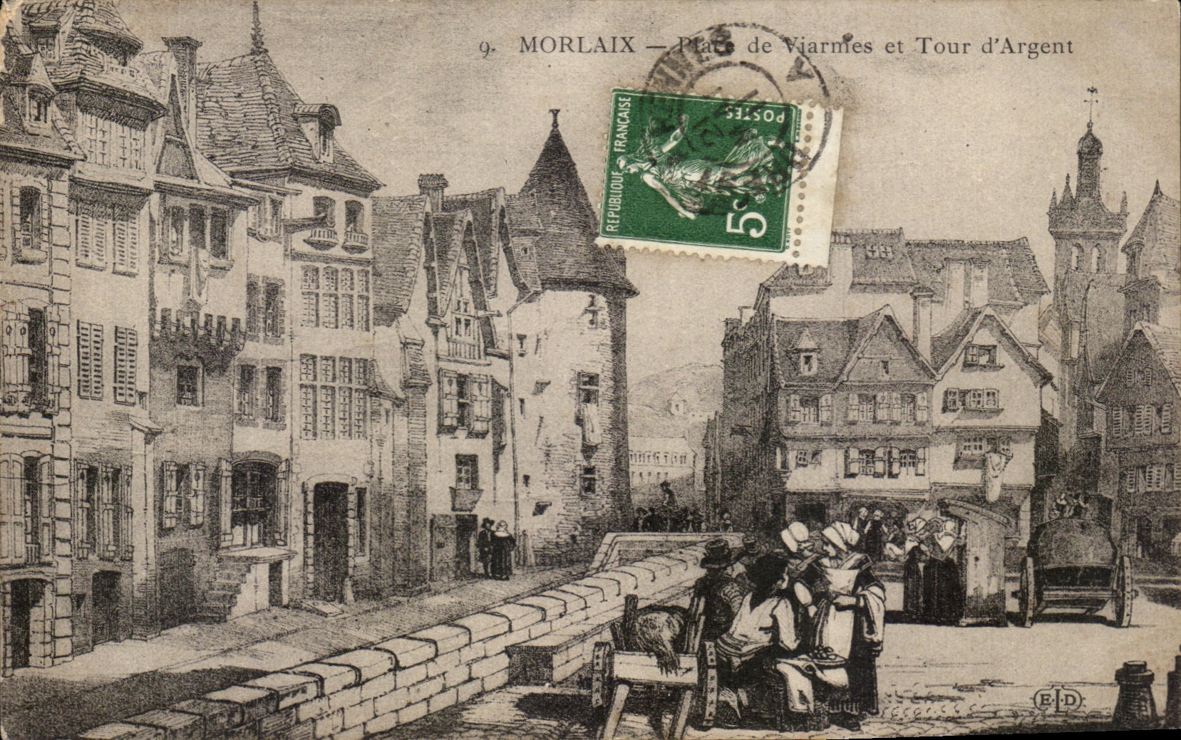 CPA Morlaix Place de Viarmes et tour d'Argent