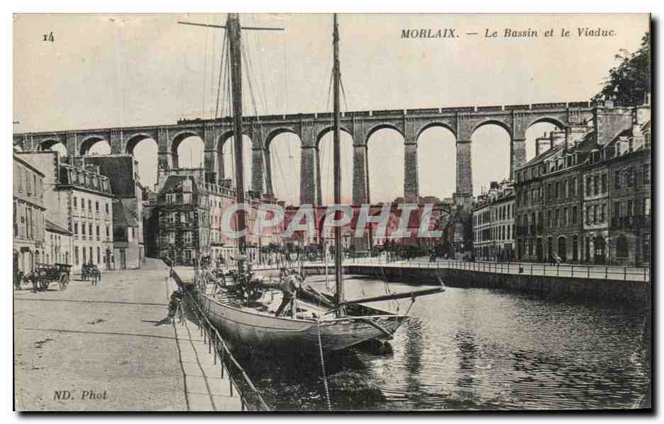 CPA Morlaix Le Bassin et le Viaduc Bateau Train 