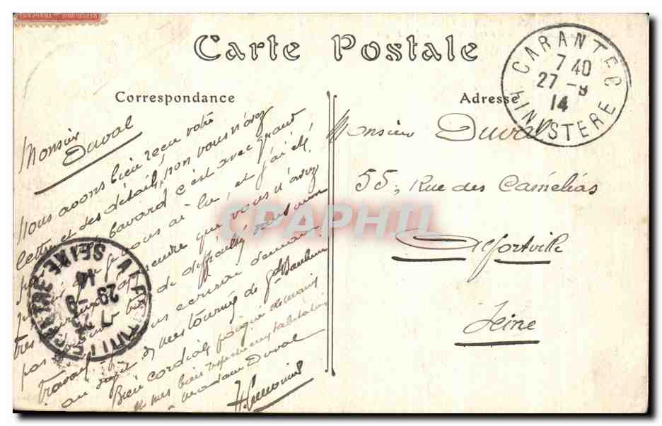 CPA Route de Morlaix a Carantec Avenue du Manoir du Fransic — Rückseite