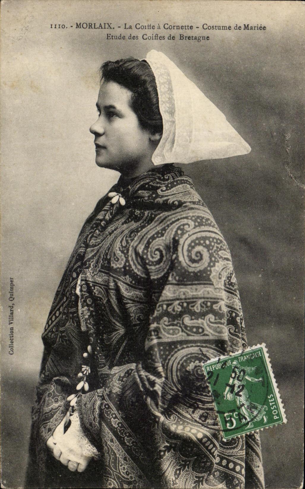 CPA Morlaix La Coiffe a Cornette Costumee de Mariee Mariage 