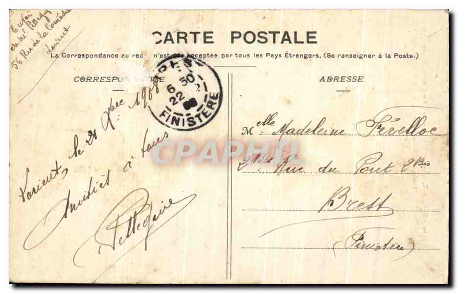 CPA Morlaix La Coiffe a Cornette Costumee de Mariee Mariage  — Verso