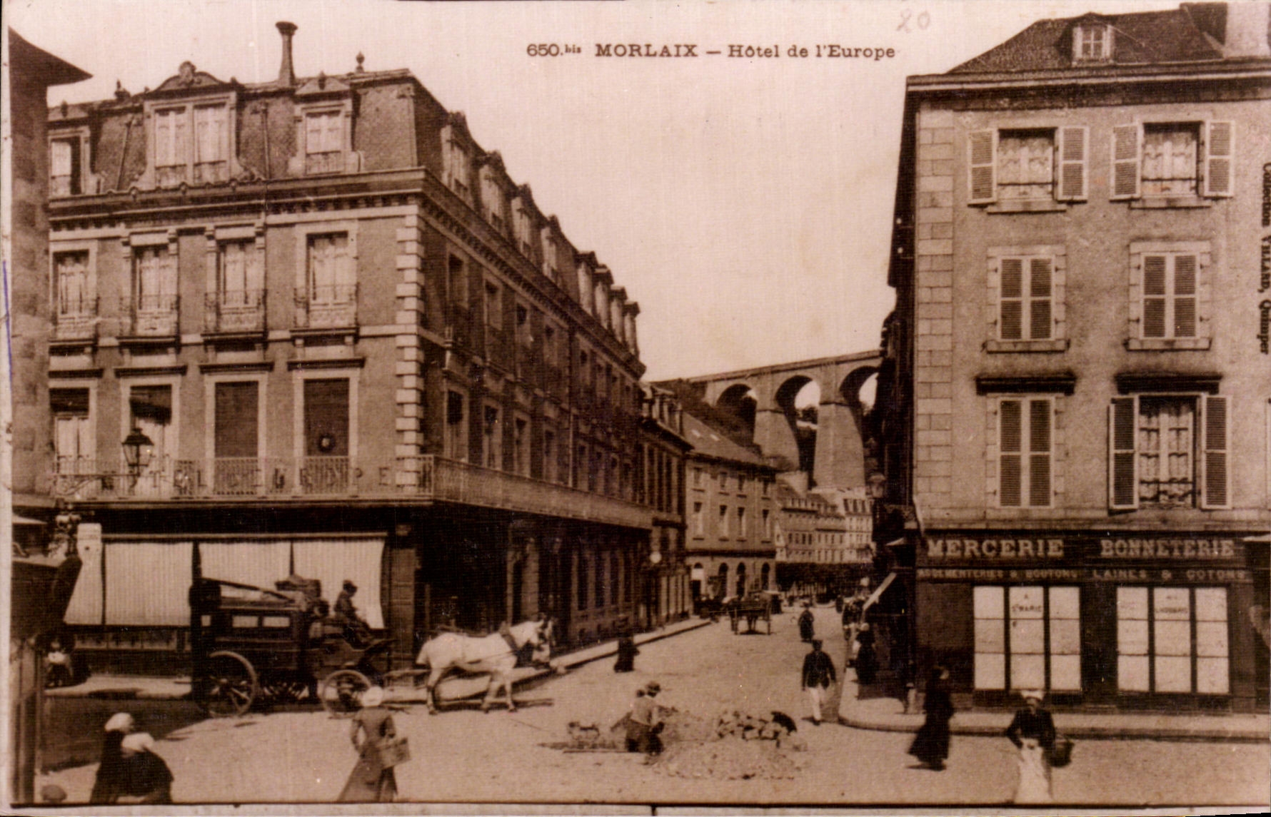 Morlaix — Hôtel de l'Europe et rue commerçante — Éditeur : Leclerc & Cie, n°650