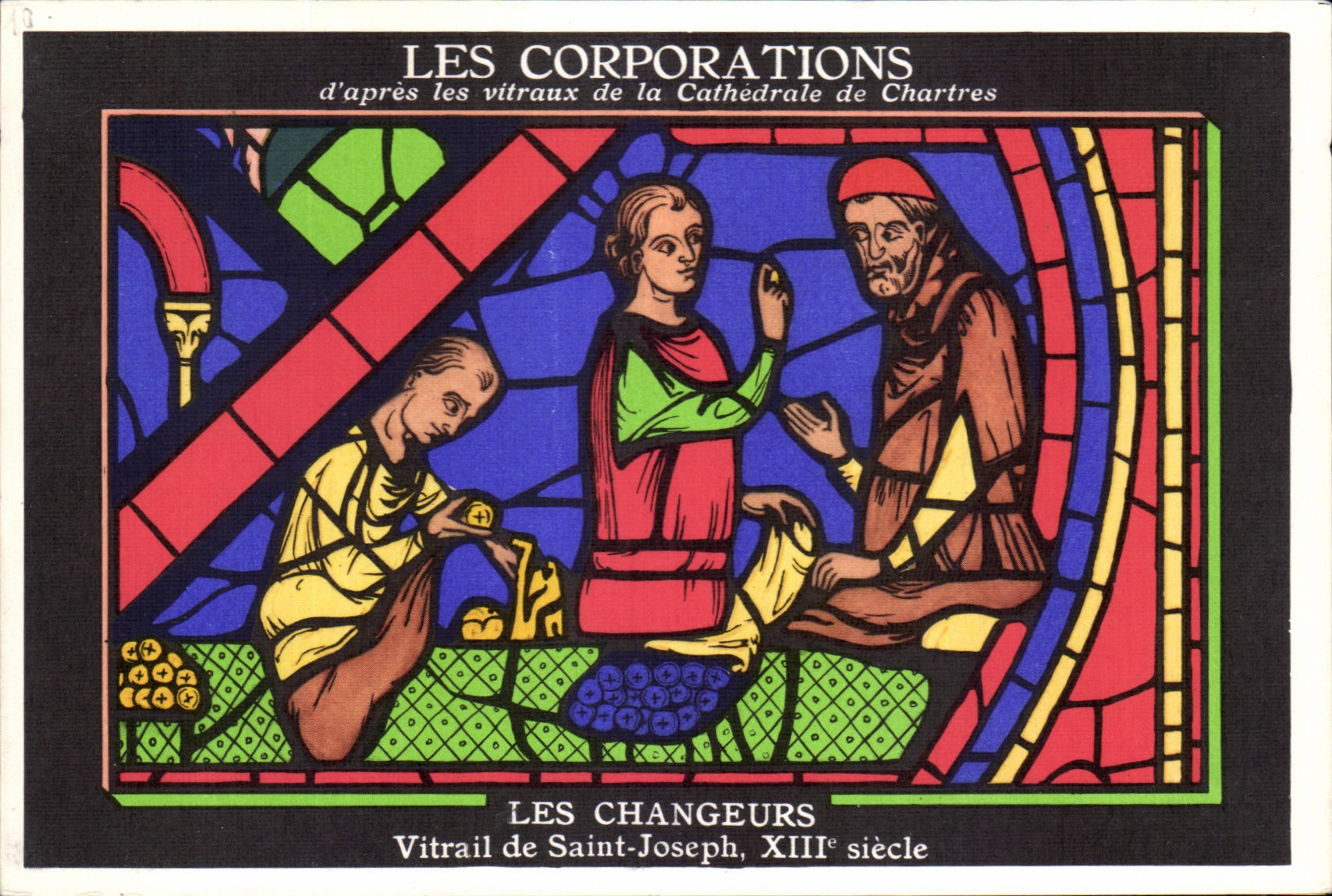 CPSM Les Corporations D'Apres Les Vitraux De La Cathedrale De Chartres Changeurs Vitrail Saint Joseph Publicite Aspirine