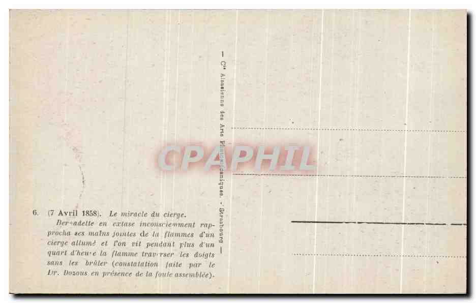 CPA Le Miracle Du cierge Bernadette En Extase Incousciement Rapprocha Ses Mains — Rückseite