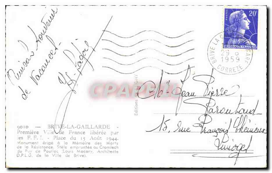 Brive-la-Gaillarde — Monument aux Morts de la Résistance — Éditions Gany — Verso