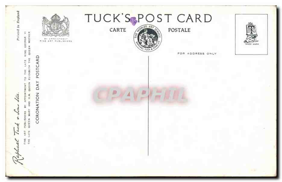 La reine se prépare à l'Anointing — scène à l'Abbaye de Westminster lors de la couronnement de Sa Majesté la reine Elizabeth, le 2 juin 1953 — Tuck Card CHT 5 — Verso