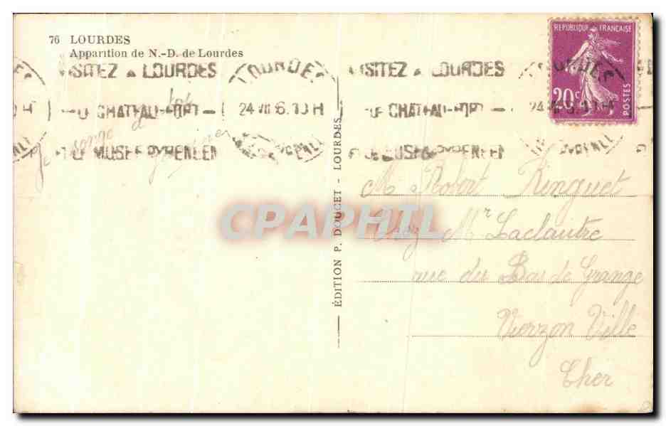 Apparition de la N.D. de Lourdes — Édition P. Doucet — n°76 — Verso