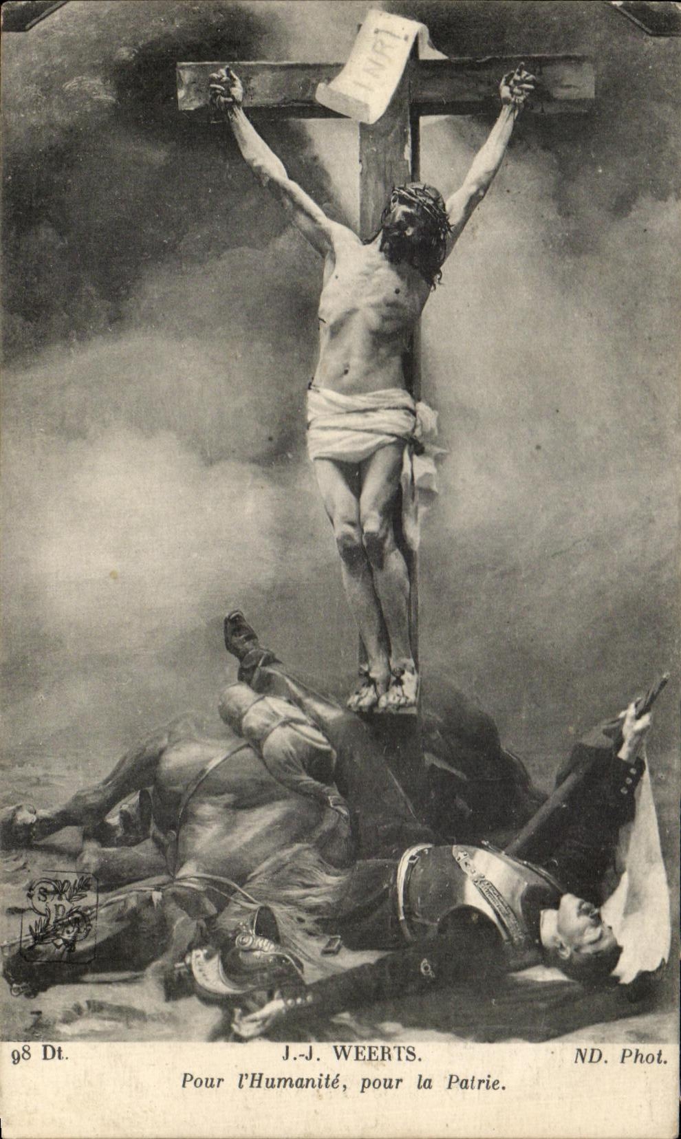 CPA Weerts Pour L'Humanite pour la Patrie Christ Militaria