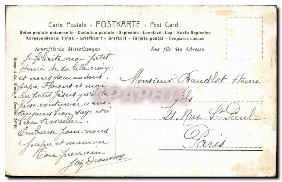 CPA Bertin Maria Mit Dem Kinde — Verso