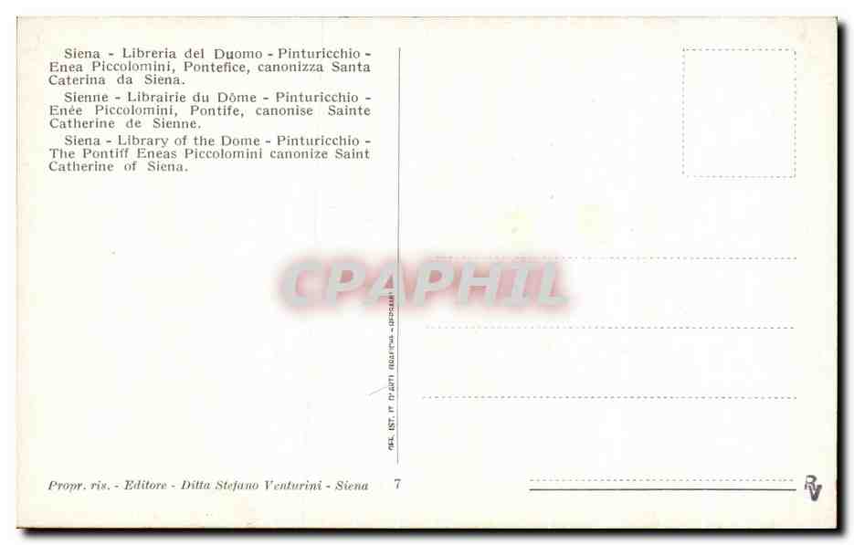 CPA Sienne Librairie du Dome Pinturicchio Sainte Catherine de Sienne — Rückseite