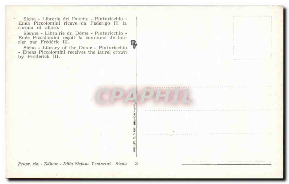 CPA Sienne Librairie du Dome Pinturicchio Couronne de laurier Frederic III — Verso
