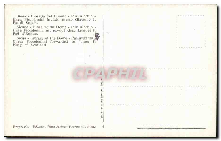 CPA Sienne Librairie du Dome Pinturicchio Jacques 1er d'Ecosse — Verso